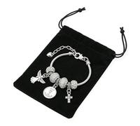 Regalo per la prima comunione per ragazze, braccialetto in argento con perline da 16 cm con ciondolo a forma di cuore con lettera a forma di cuore, sacchetto di velluto, gioiello personalizzato per