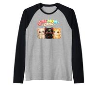 Regalo per l'amante dei Tre Gattini di Cat Mom Crew Multi Maglia con Maniche Raglan