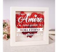 Regalo per Lei, Regalo Fidanzata Moglie Donna, Regalo Anniversario per Lei, Cornice Decorativa con Rose Eterne, Regalo Romantico con Messaggio d'Amore in Italiano, Rosa Rossa.
