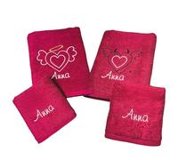 Regalo per lei. Set 2 asciugamani personalizzati con nome ricamato. Regalo donna utile e divertente. (Multicolore, Angioletto)