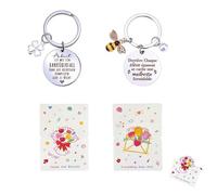 Regalo per Maestre Fine Anno, Set di 2 Portachiavi e 2 Biglietti Auguri con Motivi di Ape e Fiore, Perfetto per Ringraziamenti e Occasioni Speciali