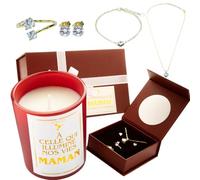Regalo per Mamma: Scatola con Specchio, Set di 4 Gioielli Placcati Oro 14K e Candela Artigianale - Idea per Festa della Mamma, Compleanno, Natale