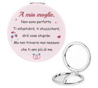 Regalo per Moglie Compacta Specchio in pelle, Regalo Romantico per Lei Specchio Trucco Regali per Moglie anniversario Matrimonio, Compleanno, Natale, San Valentino, Regali Moglie Coppia Sposata