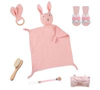 Regalo per nascita 6 in 1, Set Regalo Neonato Maschio e Femmina Unisex, Regalo Neonato e Baby Shower con piumino di coniglio, calzini, spazzola, anello per Regalo Nascita Bambini e Bambine (A)
