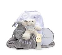 Regalo per neonato | Colore: multicolore | Doudou personalizzato e lampada notturna | fatto a mano in Spagna | confezione regalo di lusso ( lampada + orso + pigiama + Doudou + coperta)