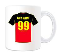 Regalo personalizzato - Belgio National tazza, motivo: Squadra di calcio, bianco) - personalizzabile con nome e numero sulla vostra Unique - Squadra FC kit maglia striscia de Rode Duivels Les Diables