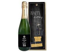 Regalo Personalizzato con cassetta in legno per compleanno | Keep Calm it's only | Idea regalo originale per compleanno per Lui e Lei | Regalo Personalizzabile Compleanno Amico (Champagne Brut Nero)