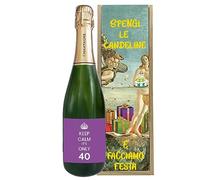 Regalo Personalizzato con cassetta in legno per compleanno | Keep Calm it's only | Idea regalo originale per compleanno per Lui e Lei | Regalo Personalizzabile Compleanno Amico (Champagne Brut Viola)