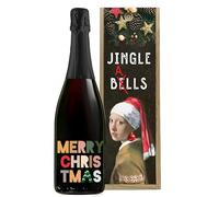 Regalo Personalizzato Prosecco D.O.C. Extra Dry 0.75 lt. con cassetta in legno per Natale | Idea regalo originale per Natale per Lui e Lei | Regalo Personalizzabile Natale Amico Amica (Jingle Bells)