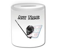 Regalo personalizzato - Salvadanaio Hockey su ghiaccio (Sport, motivo design, colore: bianco, qualsiasi nome/Messaggio sul tuo unico, NHL