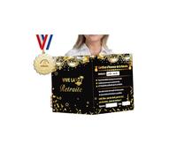 Regalo ritirato divertente - biglietto pensionamento gigante pieghevole 42 x 28 cm + medaglia umoristica + certificato d'onore - idea originale regalo partenza ufficio uomo donna colleghi amici