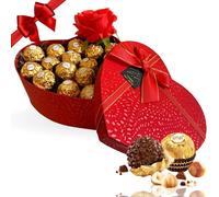 Regalo San Valentino- Scatola a Cuore + 16 Ferrero Rocher + Rosa Rossa