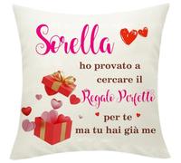 Regalo Sorella Federe Cuscinicon Copricuscino Messaggio d'Amore per Sorella, 45x45 cm, Regalo Sorella Natale Federe Cuscini Divano Divertenti Compleanno Regalo Per Sorella Divertente Regali Sorella