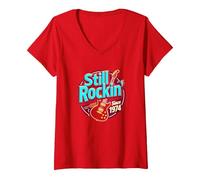Regalo Vintage 1974 Still Rockin' Since per Amanti della Musica Femminile Maglietta con Collo a V, Donna, Rosso, XL