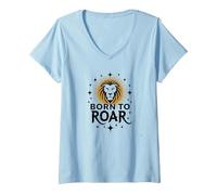 Regalo Zodiacale da Donna Born to Roar Maglietta con Collo a V, Donna, Celeste, XXL
