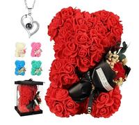 Regalos de San Valentín,con diseño de oso rosa,para Dama o niña, oso flores,rosa regalo de San Valentín decoración regalo de San Valentín,regalo para el Día de la Madre,25 cm caja transparente