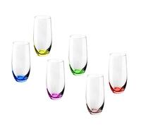 REGALOS LLUNA Set 6 bicchieri lunghi vetro 15 cm. modello RAINBOW 35 cl. trasparenti combinati colori assortiti