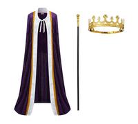 Regenboog Costume da re per uomini e donne con corona in metallo, costume da regina viola, mantello da re per adulti, spilla da scettro, costume di Halloween, Lord Farquaad, M