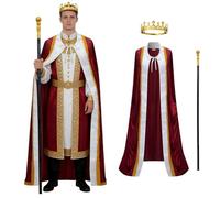 Regenboog Costume da re per uomini e donne, costume da regina, mantello da re bordeaux per adulti, con corona in metallo, taglia M