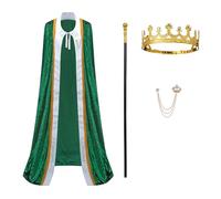 Regenboog Costume da re per uomini e donne, costume da regina, mantello da re per adulti, scettro corona in metallo, costumi Lord Farquaad, Verde accappatoio, Large
