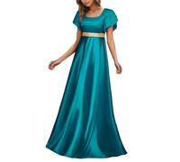 Regency, abito da donna in raso, abito da ballo medievale, abito vittoriano, maniche a sbuffo, a vita alta, per il tempo libero, per il rinascimento, per matrimonio, cosplay, Halloween, O blu scuro