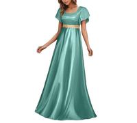 Regency, abito da donna in raso, abito da ballo medievale, abito vittoriano, maniche a sbuffo, a vita alta, per il tempo libero, per il rinascimento, per matrimonio, cosplay, Halloween, O blu., M