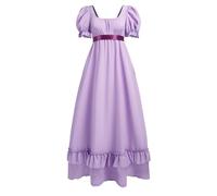 Regency - Abito da Donna Regency Era con Vita Imperiale, Abito da Ballo Vittoriano per Tea Party con Fascia in Raso, Viola Chiaro, XX-Large