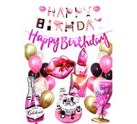Regendeko Happy Birthday Lady Prost - Set da donna alla moda per ragazze, decorazione di compleanno, bottiglia di champagne a forma di stella, matrimonio, decorazione