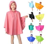 Regenponcho Wasserdicht Mädchen Regenmantel mit Kapuze Knöpfen Atmungsaktiv Regenjacke Wiederverwendbar EVA Outdoor Regenmantel Regencape Leichte Regenjacke (verde nerastro, 5-8 anni)