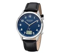 REGENT Orologio analogico da uomo, analogico, digitale, cinturino in pelle, nero, URFR282, blu plateado