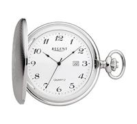 Regent Orologio da tasca da uomo Savonnette Coperchio pieghevole 47 MM Quarzo Bianco Numeri arabi Data, P-739 - argento/stemma