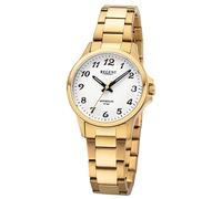 REGENT Orologio da donna in acciaio IPG placcato oro, diametro 32 mm, chiusura pieghevole a pressione F-1461, argento, Bracciale