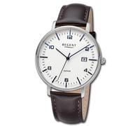REGENT Orologio da polso analogico da uomo, cinturino in pelle, marrone scuro URF1516, orologio analogico, argento/bianco