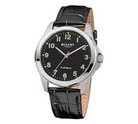 REGENT Orologio da polso analogico da uomo, cinturino in pelle, nero, URF1571, argento/nero