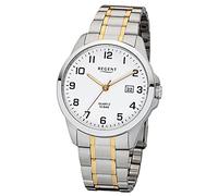 Regent Orologio da polso da uomo, elegante, analogico, in acciaio inox, argento e oro, quadrante bianco, URF1014