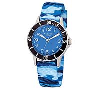 REGENT Orologio da polso per ragazzi, orologio per bambini, con cinturino in tessuto mimetico, numeri arabi, al quarzo, con lunetta girevole, Blu, cinghia