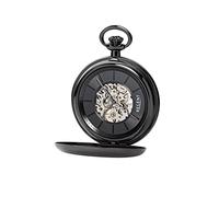 Regent Orologio da tasca da uomo a carica manuale, scheletro meccanico, fondo in vetro Gun Metal IP P-617