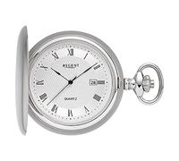 REGENT Orologio da tasca da uomo Savonnette con coperchio in acciaio inox, diametro 48 mm, data al quarzo, in diverse varianti, P-749 - Argento/numeri romani, Classico