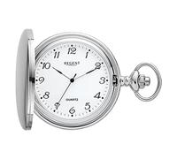 REGENT Orologio da tasca da uomo Savonnette Coperchio pieghevole 47 MM Quarzo Bianco Numeri arabi, P-735 - Argento, Classico