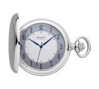 REGENT Orologio da tasca da uomo Savonnette Coperchio pieghevole Cromato 50 MM Quarzo Bianco Quadrante Grigio Numeri arabi, P-727 - Lancette blu / stemma, Classico