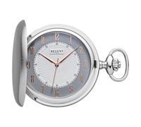 REGENT Orologio da tasca da uomo Savonnette Coperchio pieghevole Cromato 50 MM Quarzo Bianco Quadrante Grigio Numeri arabi, P-728 - Lancette in oro rosa/liscia opaca, Classico