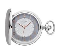REGENT Orologio da tasca da uomo Savonnette Coperchio pieghevole Cromato 50 MM Quarzo Bianco Quadrante Grigio Numeri arabi, P-729 - Lancette in oro rosa e stemma, Classico