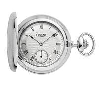 REGENT Orologio da tasca da uomo Savonnette in acciaio inox 48 MM decentralizzato secondo carica manuale meccanica in diverse varianti, P-772 - Argento - Romano