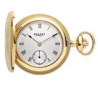REGENT Orologio da tasca da uomo Savonnette in acciaio inox 48 MM decentralizzato secondo carica manuale meccanica in diverse varianti, P-773 - Oro - Romano, Classico