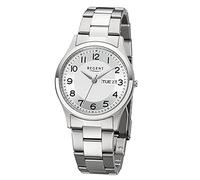 REGENT Orologio da uomo con cinturino in acciaio inox 38 mm diametro quarzo piatto numeri arabi giorno data DayDate, argento, Bracciale