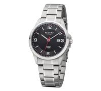 REGENT Orologio da uomo con cinturino in acciaio inox 39 mm diametro quarzo 10 bar numeri arabi data, Nero , Bracciale