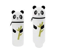 Regerly Kawaii, astuccio in silicone 2 in 1, astuccio per la scuola, in morbido silicone, con animali, portapenne, per ragazze e ragazzi, bianco, Panda tiene bambù