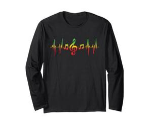 Reggae Musica Battito Cardiaco Rasta Note ECG Pulse Maglia a Manica