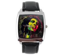 reggae quarzo Orologio quadrato nero in vera pelle Band