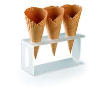 Reggi coni Gelato con 3 fori in plexiglas Dimensioni 22x8xh11 cm - foro per cono Ø 3,5 cm colore bianco satinato bianco